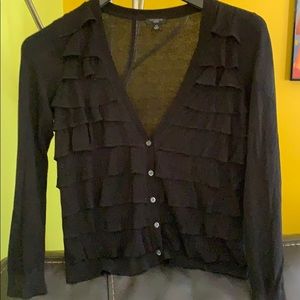 Ann Taylor black v neck fringe cardigan